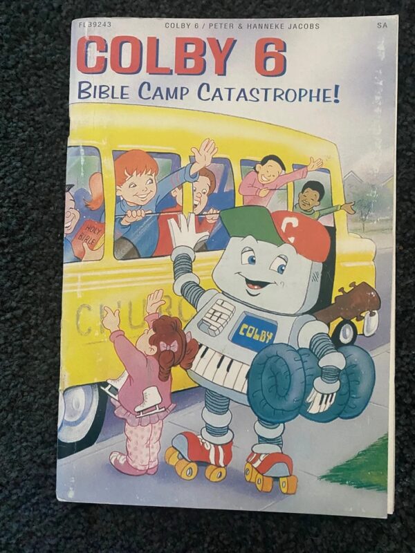 A book cover with a picture of a bus and people.